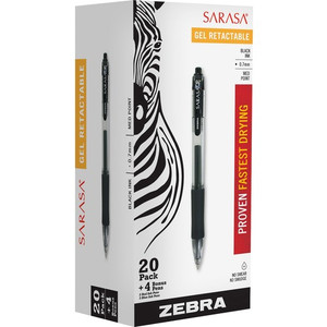 Zebra Sarasa Dry X20 Retractable Gel Pen - Medium Pen Point - Refillable - Retractable - Black Ink - Pigment-based
