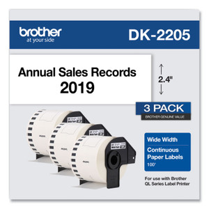 Brother Continuous Paper Label Tape, 2.4" x 100 ft, White, 3 Rolls/Pack (BRTDK22053PK) View Product Image