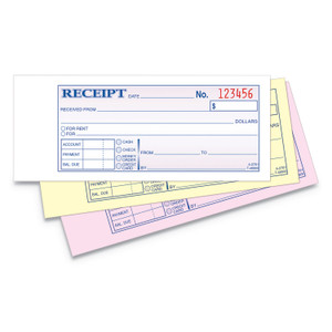 Adams Receipt Book, Three-Part Carbonless, 2.75 x 7.19, 50 Forms Total
