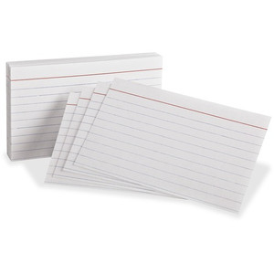 Oxford Red Margin Ruled Index Cards - Front Ruling Surface - Ruled Front Ruling - 3" x 5" Sheet Size - White Paper