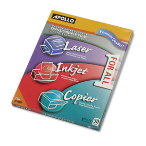 Apollo Color Laser/Inkjet Transparency Film, 8.5 x 11, 50/Box (APOUF1000E) View Product Image