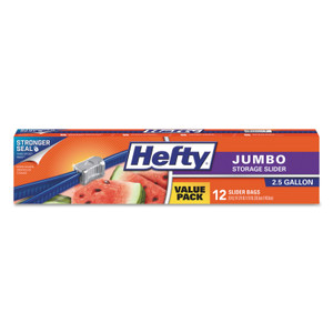 Hefty Slider Bags, 2.5 gal, 0.9 mil, 14.38" x 9", Clear, 12/Box (RFPR83812) View Product Image