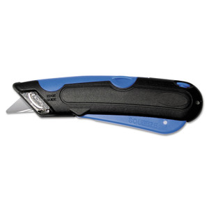 COSCO Easycut Cutter Knife w/Self-Retracting Safety-Tipped Blade, 6" Plastic Handle, Black/Blue Product Image 