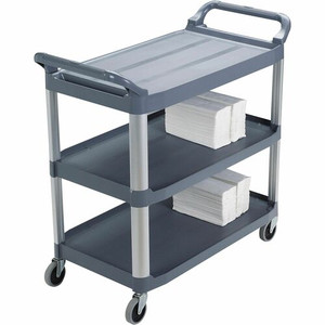 Rubbermaid Commercial 3-Shelf Mobile Utility Cart - 3 Shelf - 300 lb Load Capacity - 4" Caster Size - Aluminum - 40.60" Width x 20" Depth x 37.80" Height - (RCP409100)