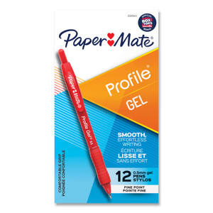 Paper Mate Profile Gel Pen, Retractable, Fine 0.5 mm, Red Ink, Translucent Red Barrel, Dozen (PAP2126543) View Product Image