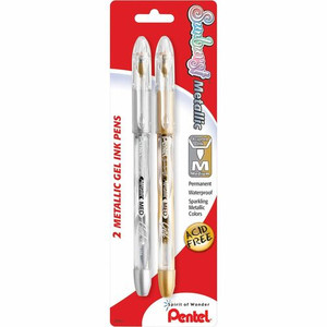 Pentel Arts Pentel Sunburst Metallic Color Permanent Gel Pens - 0.8 mm Medium Pen Point - Refillable - Gold, Silver Ink - Gel-based