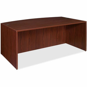 Lorell Essentials Series Bowfront Desk Shell - 29.5" Height x 70.9" Width x 41.4" Depth x 1" Thickness - Finish: Laminate, Mahogany - Grommet, Modesty Panel, Durable, Adjustable Feet