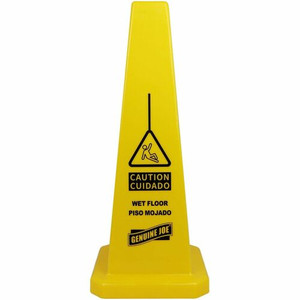 Genuine Joe Bright 4-sided Caution Safety Cone - English, Spanish - 10" Width x 24" Height x 10" Depth - Cone Shape - Stackable - Industrial - (GJO58880)