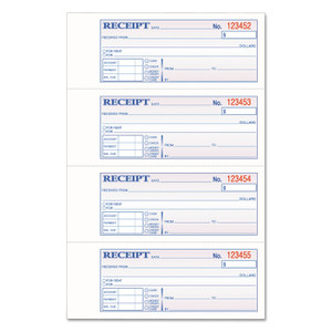 Adams Multipart Money/Rent Receipt Book, Casebound (Hard Cover), Three-Part Carbonless, 7 x 2.75, 4 Forms/Sheet, 200 Forms Total