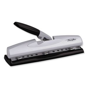 Swingline 12-Sheet LightTouch Desktop Two- to Three-Hole Punch, 9/32" Holes, Black/Silver