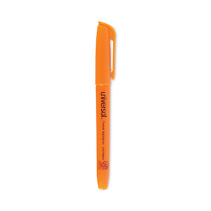 Universal Pocket Highlighters, Fluorescent Orange Ink, Chisel Tip, Orange Barrel, Dozen (UNV08853) View Product Image