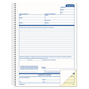 TOPS Spiralbound Proposal Form Book, Two-Part Carbonless, 11 x 8.5, 50 Forms Total