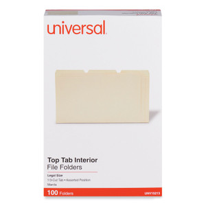 Universal Interior File Folders, 1/3-Cut Tabs: Assorted, Legal Size, 9.5-pt Manila, 100/Box (UNV15213) View Product Image