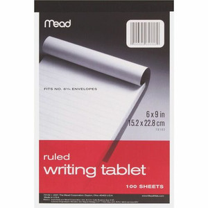 Mead Ruled Writing Tablet - 100 Sheets - Ruled Front Ruling - 20 lb Basis Weight - 6" x 9" Sheet Size - White Paper