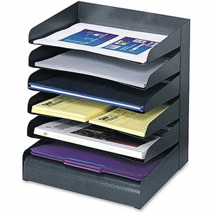 Safco Slanted Shelves Steel Desk Tray Sorter - 6 Tier(s) - Desktop - Durable - Powder Coated - Black