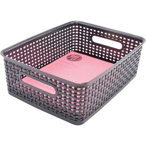 Advantus Plastic Weave Bins - 4.75" Height x 10.50" Width x 13.25" Depth - Desktop - Secure Grip - Black - Plastic