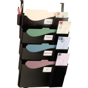 Officemate Grande Central Filing System - 4 Pocket(s) - 27.50" Height x 16.63" Width x 5" Depth - Wall Mountable - Black