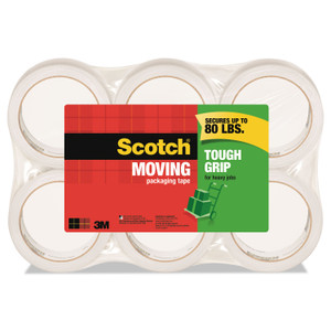 Scotch Tough Grip Moving Packaging Tape, 3" Core, 1.88" x 54.6 yds, Clear, 6/Pack