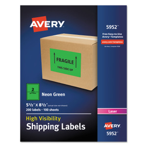 Avery High-Visibility Permanent Laser ID Labels, 5.5 x 8.5, Neon Green, 200/Box (AVE5952) View Product Image