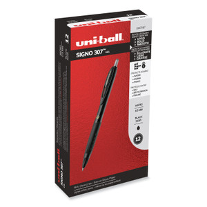 uniball 307 Gel Pen, Retractable, Fine 0.5 mm, Black Ink, Black Barrel, Dozen (UBC1947087) View Product Image