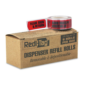 Redi-Tag Arrow Message Page Flag Refills, "Please Sign and Return", Red, 120 Flags/Roll, 6 Rolls/Box