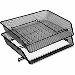 Lorell Side-loading Mesh Document Tray - 3" Height x 14.25" Width x 10.75" Depth - Stackable - Powder Coated - Black - Steel