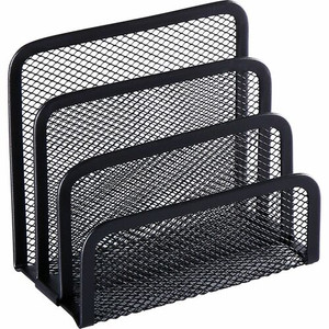 Lorell Mesh Vertical Desktop File Sorter - 4 Divider(s) - 5.63" Height x 5.25" Width x 3.13" Depth - Black - Steel