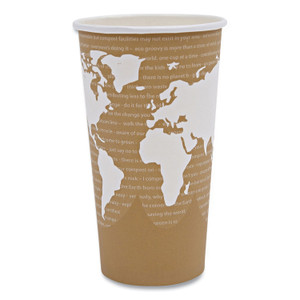Eco-Products World Art Renewable and Compostable Hot Cups, 20 oz, Paper, Brown/White, 50/Pack, 20 Packs/Carton