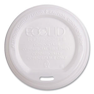 Eco-Products EcoLid Renewable/Compostable Hot Cup Lids, Fits 10 oz to 20 oz Hot Cups, Plastic, White, 50/Pack, 16 Packs/Carton