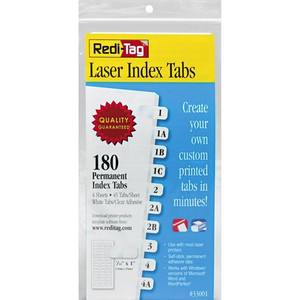Redi-Tag Laser Printable Index Tabs - 180 Blank Tab(s) - 1" Tab Height x 0.43" Tab Width - Self-adhesive, Permanent - White Tab(s)