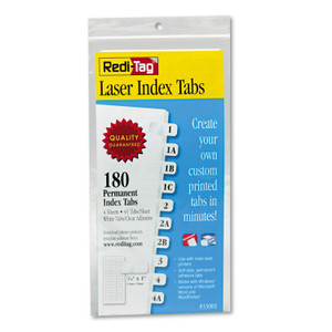 Redi-Tag Laser Printable Index Tabs, 1/12-Cut, White, 0.44" Wide, 180/Pack (RTG33001) View Product Image