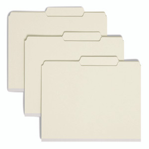 Smead Recycled Pressboard Folders, Two SafeSHIELD Coated Fasteners, 2/5-Cut: R of C, 1" Expansion, Letter Size, Gray-Green, 25/Box