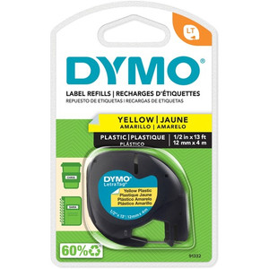 Dymo LetraTag Label Maker Tape Cartridge - 1/2" Width - Direct Thermal - Yellow - Polyester