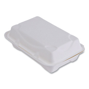 Eco-Products Vanguard Renewable and Compostable Sugarcane Clamshells, 1-Compartment, 9 x 6 x 3, White, 250/Carton (ECOEPHC96NFA) View Product Image