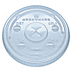 Fabri-Kal Greenware Cold Drink Lids, Fits 9 oz Old Fashioned Cups/12 oz Squat Cups/20 oz Cups, Plastic, Clear, 1,000/Carton