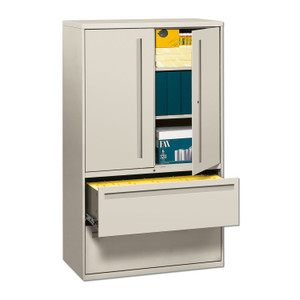 HON Brigade 700 Series Lateral File, Three-Shelf Enclosed Storage, 2 Legal/Letter-Size File Drawers, Gray, 42" x 18" x 64.25" (HON795LSQ) View Product Image