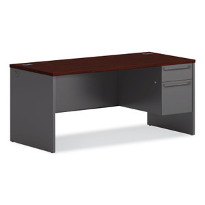 HON 38000 Series Right Pedestal Desk, 66" x 30" x 29.5", Mahogany/Charcoal