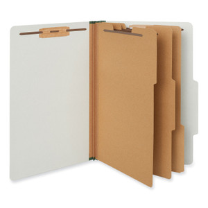 Universal Eight-Section Pressboard Classification Folders, 3" Expansion, 3 Dividers, 8 Fasteners, Legal Size, Gray Exterior, 10/Box