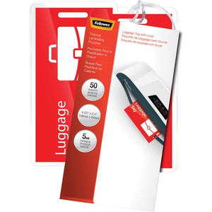 Fellowes Luggage Tag Glossy Laminating Pouches - Laminating Pouch/Sheet Size: 2.50" Width x 5 mil Thickness - Type G - Glossy - for Luggage Tag, Document - Durable