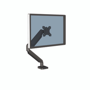 Fellowes Platinum Series Single Monitor Arm, For 30" Monitors, 360 deg Rotation, 180 deg Tilt, 360 deg Pan, Black, Supports 20 lb