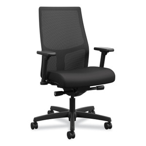 HON Ignition 2.0 4-Way Stretch Mid-Back Mesh Task Chair, Supports 300 lb, 17" to 21" Seat Height, Black Seat/Back, Black Base