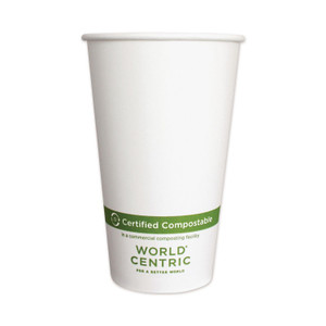 World Centric Paper Hot Cups, 16 oz, White, 1,000/Carton