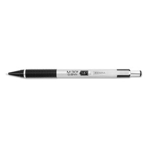 Zebra M-301 Mechanical Pencil, 0.5 mm, HB (#2), Black Lead, Silver/Black Barrel, Dozen