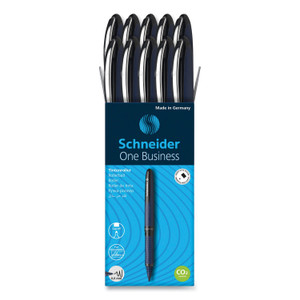 Schneider One Business Rollerball Pen, Stick, Fine 0.6 mm, Black Ink, Dark Blue/Black Barrel, 10/Box