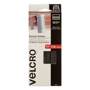 VELCRO Brand Heavy-Duty Fasteners, Extreme Outdoor Performance. 1" x 4", Titanium, 10/Pack
