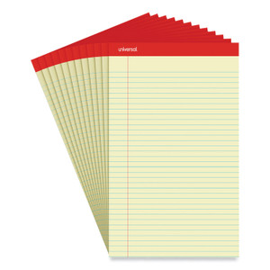 Universal Perforated Ruled Writing Pads, Wide/Legal Rule, Red Headband, 50 Canary-Yellow 8.5 x 14 Sheets, Dozen (UNV40000) View Product Image