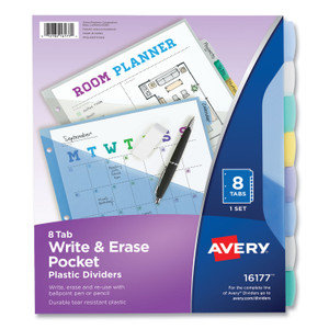 Avery Write and Erase Durable Plastic Dividers with Slash Pocket, 3-Hold Punched, 8-Tab, 11.13 x 9.25, Assorted, 1 Set