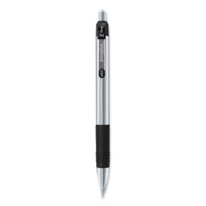 Zebra Z-Grip Metal Ballpoint Pen, Retractable, Medium 1 mm, Black Ink, Silver/Black Barrel, 12/Pack