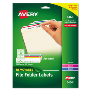 Avery Removable File Folder Labels with Sure Feed Technology, 0.66 x 3.44, White, 30/Sheet, 25 Sheets/Pack AVE6466 (AVE6466) View Product Image