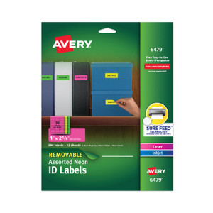 Avery High-Vis Removable Laser/Inkjet ID Labels w/ Sure Feed, 1 x 2.63, Neon, 360/PK (AVE6479) View Product Image